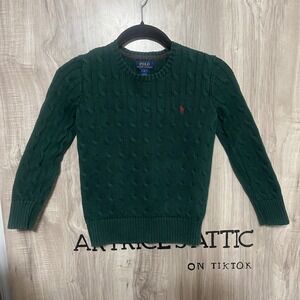 Polo Ralph Lauren Kids green Cable Knit Sweater Size 7 Cotton burgandy Pony
